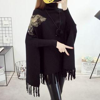 Fringed Hem Knitted Cape