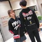 Couple Matching Mock Two-piece Letter Long-sleeve Hoodie