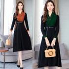 Two Tone V-neck A-line Dress