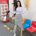 Set: Pocketed Long-sleeve T-shirt + Midi Skirt