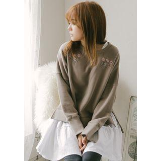 Dip-back Flower-embroidered Sweatshirt