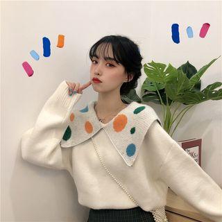 Dotted Sailor Collar Knitted Top