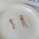 Bear Faux Pearl Asymmetrical Dangle Earring 1 Pair - S925 Silver - Pink & White - One Size