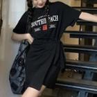 Short-sleeve Lettering Asymmetrical Mini T-shirt Dress