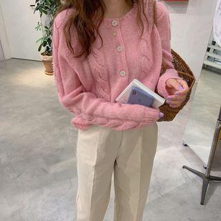 Long-sleeve Cable Knit Cardigan As Shown In Figure - One Size