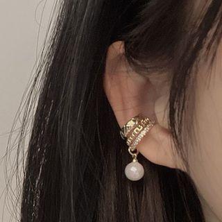 Faux Pearl Alloy Dangle Earring 1 Pc - Gold & White - One Size