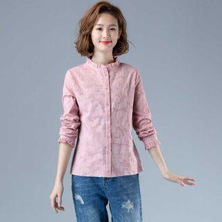 Long-sleeve Buttoned Floral Frill Trim Blouse