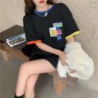 Color-block Embroider Top