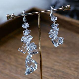 Wedding Faux Crystal Dangle Earring 1 Pair - Clip On Earrings - Silver - One Size