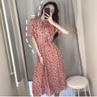 Short-sleeve Dotted Midi A-line Pleated Skirt