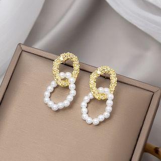 Alloy Faux Pearl Hoop Dangle Earring E2894-1 - 1 Pair - Gold & White - One Size