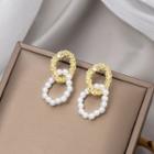 Alloy Faux Pearl Hoop Dangle Earring E2894-1 - 1 Pair - Gold & White - One Size