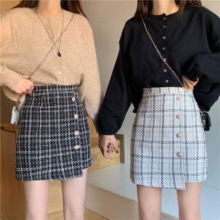 Tweed Button-up Mini Skirt