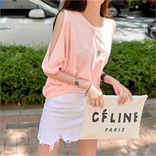 Cutaway-shoulder Stripe Top