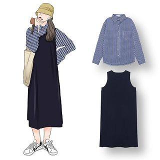 Checked Pocket Detail Shirt / Midi Jumper Dress