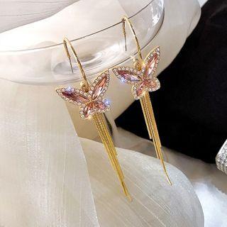 Rhinestone Faux Crystal Butterfly Fringed Earring 1 Pair - E2520 - Silver Needle - As Shown In Figure - One Size