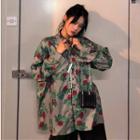 Long-sleeve Rose Patterned Button-down Shirt As Shown In Figure - One Size