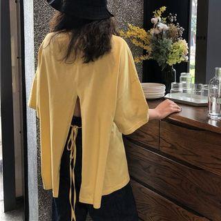 Elbow-sleeve Slit Back T-shirt