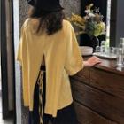 Elbow-sleeve Slit Back T-shirt