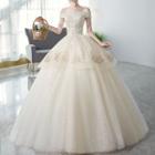 Off-shoulder Lace Trim Glitter A-line Wedding Gown