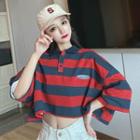 Short Sleeve Striped Cropped Polo Shirt