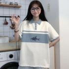 Shark Print Collared Short-sleeve T-shirt