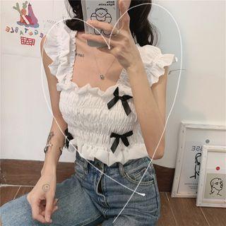 Ruffle Trim Bow Wide Strap Cropped Top