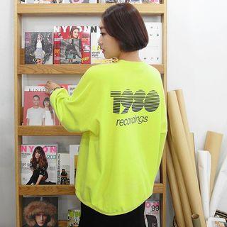 Tall Size Printed Loose-fit Sweatshirt In Neon Yellow