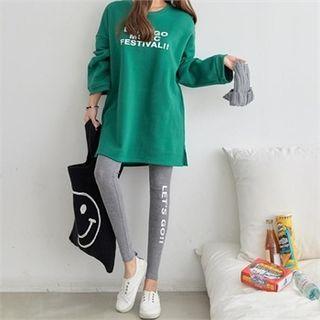 Set: Letter-printed Mini Pullover Dress + Leggings