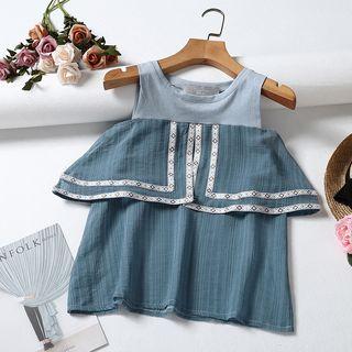 Set: Cold Shoulder Short-sleeve Top + Fringed Hem Shorts