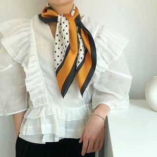 Polka Dot Contrast Trim Silk Scarf Yellow - One Size