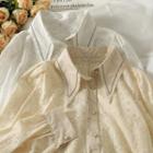 Eyelet Puff-sleeve Loose Shirt