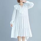 Long-sleeve Ruffle A-line Dress White - One Size