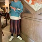 Patchwork Pullover / Pleated A-line Skirt