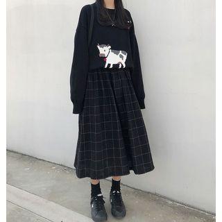 Printed Knit Sweater / Plaid Skirt
