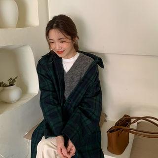 Hooded Woolen Plaid Mac Coat
