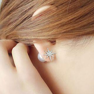925 Sterling Silver Rhinestone Faux Pearl Stud Earring