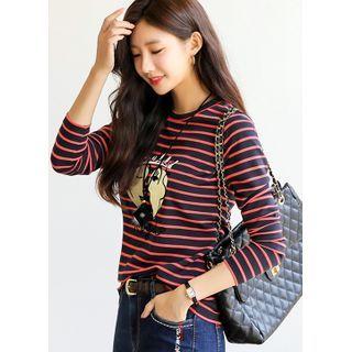 Illustration-printed Stripe T-shirt