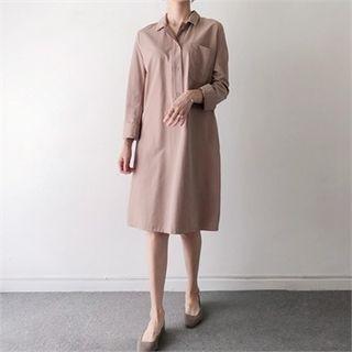 Pocket-front H-line Shirtdress