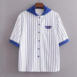 Striped Hooded Short-sleeve Jacket