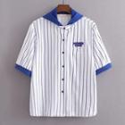 Striped Hooded Short-sleeve Jacket
