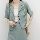 Set: Short-sleeve Cropped Blazer + Midi A-line Skirt