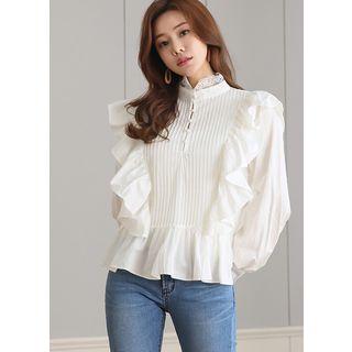 Lace-trim Ruffled Pintuck Blouse