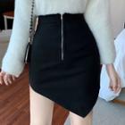 Front-zip Asymmetric Mini Pencil Skirt