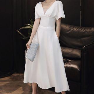 Flutter Sleeve V-neck A-line Cocktail Dress