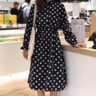 Long-sleeve Dotted A-line Long Dress