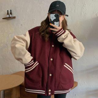 Contrast Stripe Panel Baseball Jacket