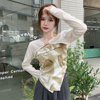 Asymmetrical Tie-dyed Tube Top / Long-sleeve Crop T-shirt