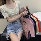 Short-sleeve Ruffled Knitted Cropped Top