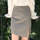 Drop-hem Check Mini Skirt